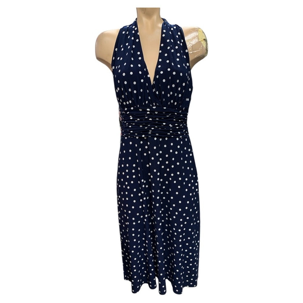 Elegant Navy Polka Dot Dress